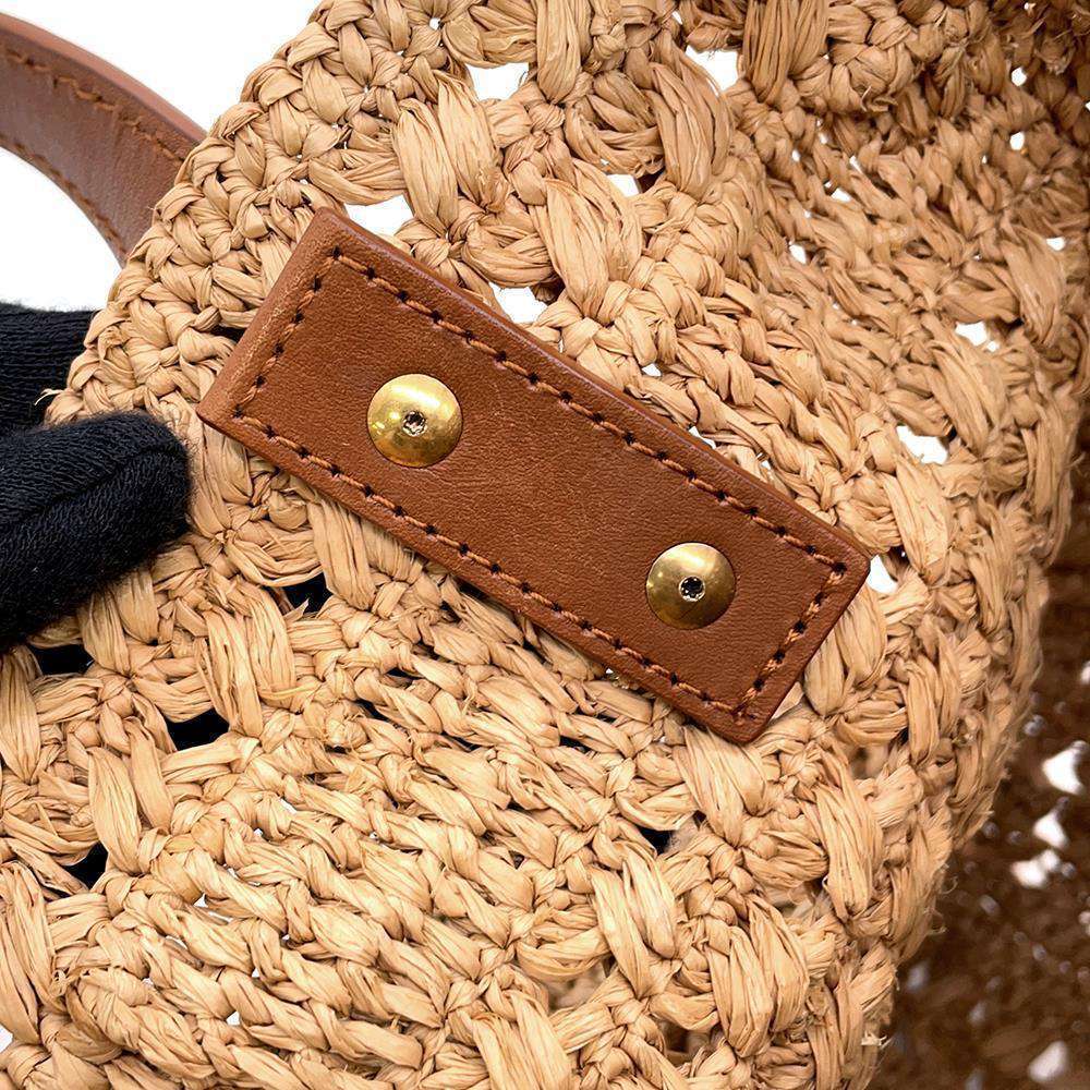 Saint Laurent Paris Pannier Crochet Raffia Basket Bag Beige Brown - Picture 6 of 13